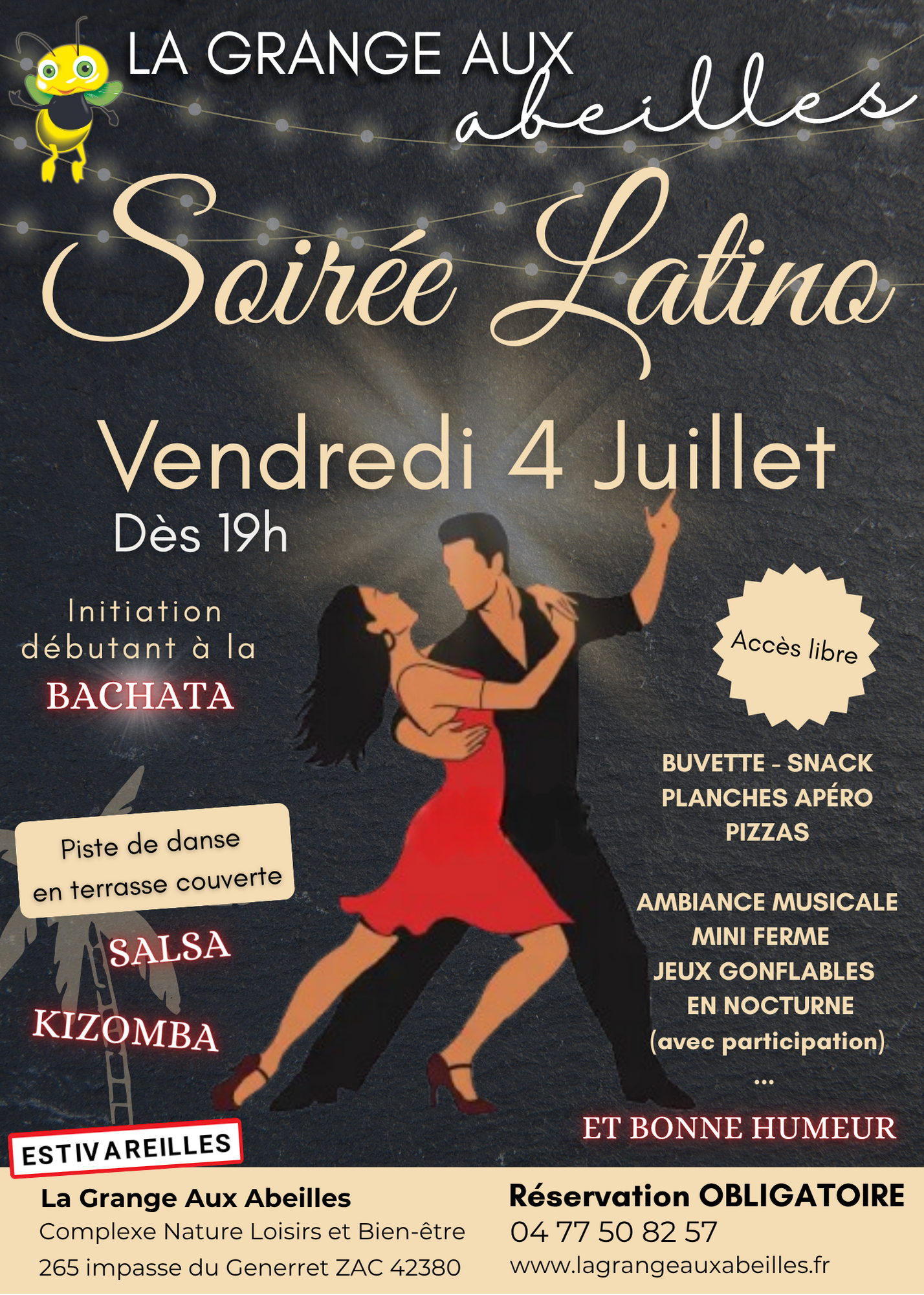 affiche pour une soirée latino de la Grange aux Abeilles