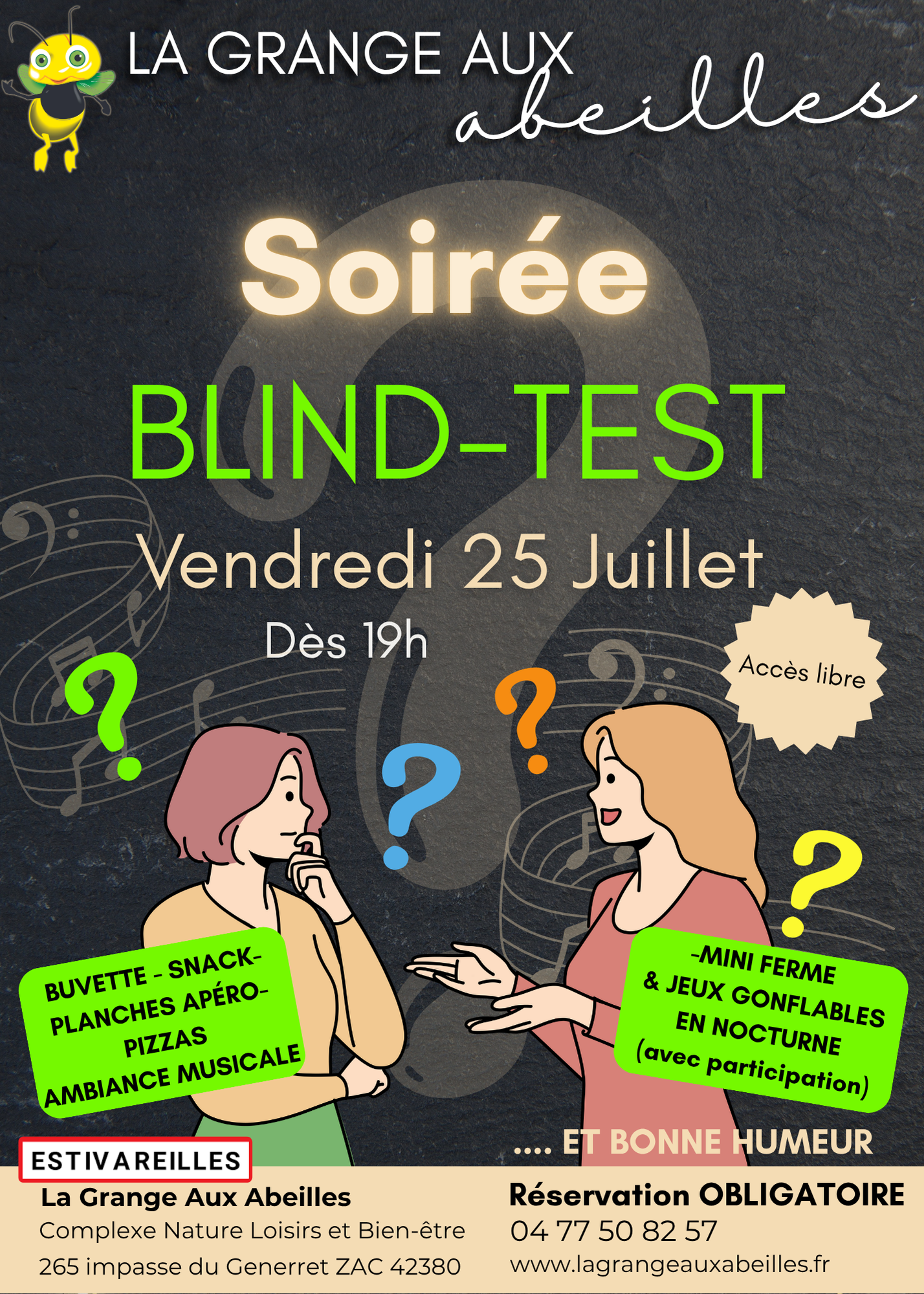 affiche pour une soirée blind-test de la Grange aux Abeilles