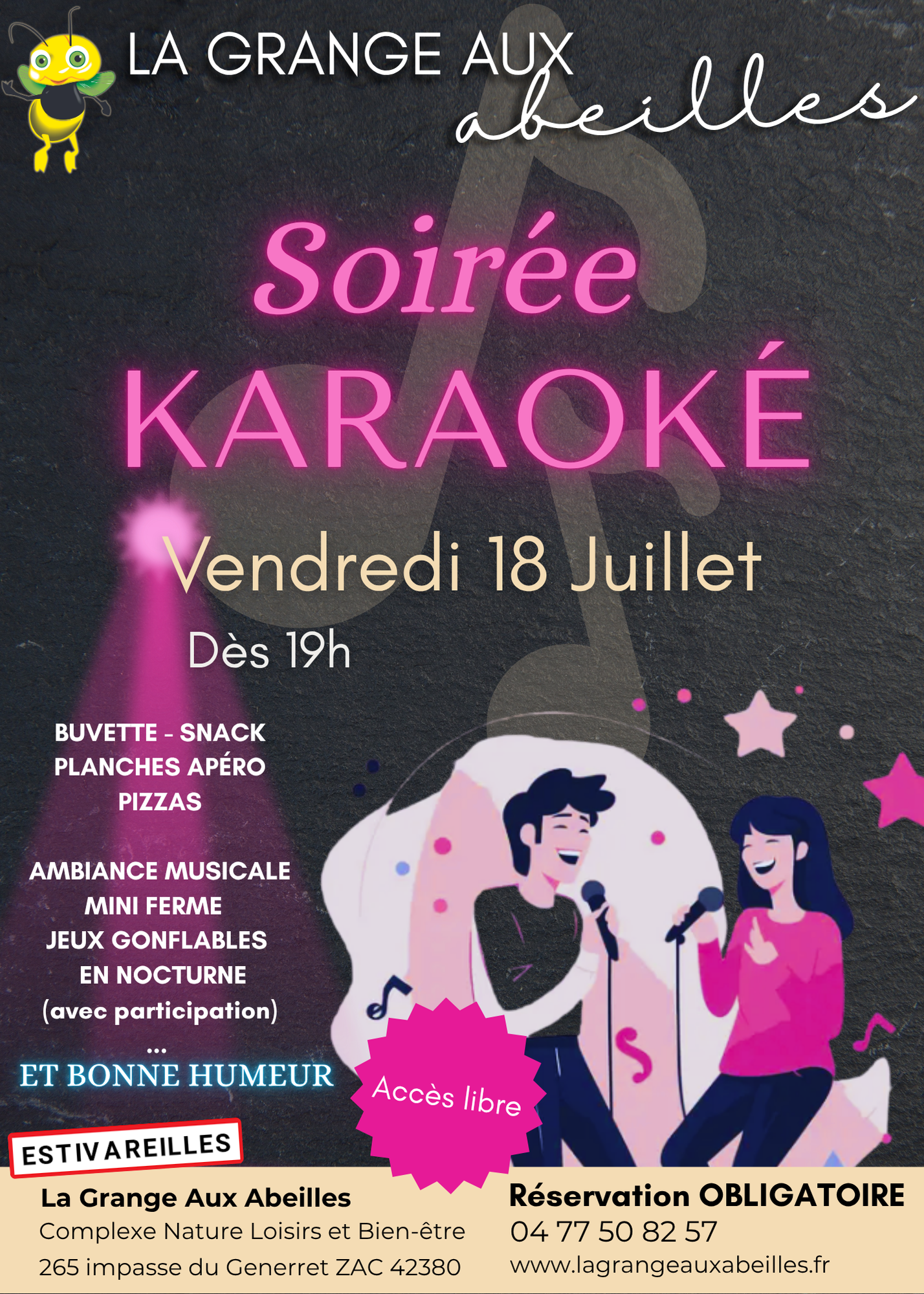 affiche pour une soirée karaoké de la Grange aux Abeilles