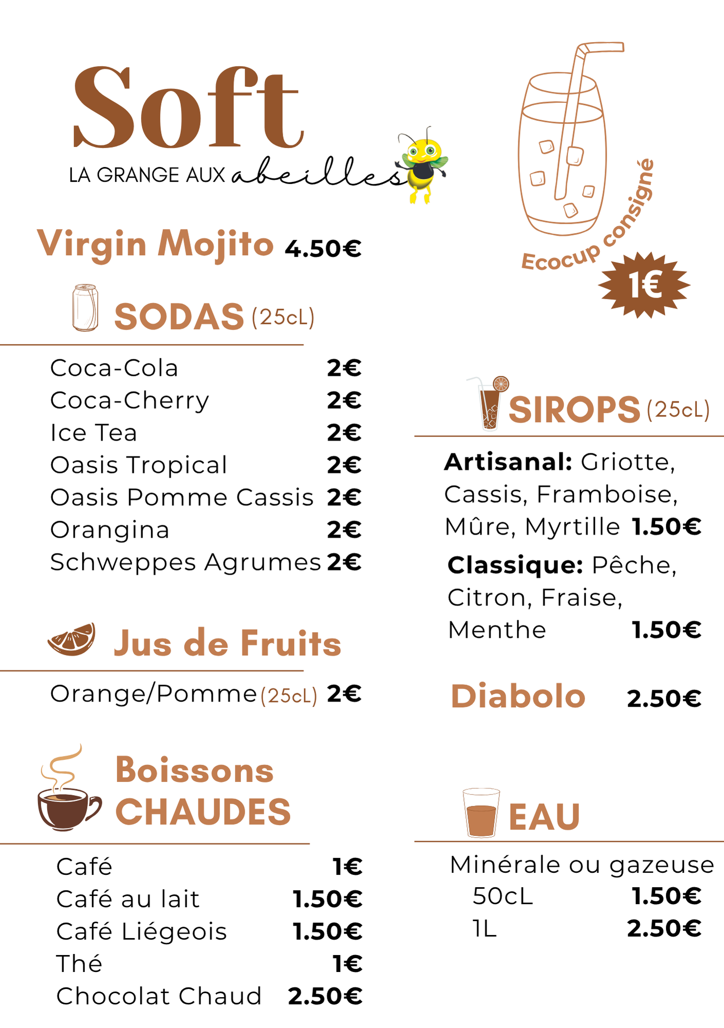partie boissons soft du menu