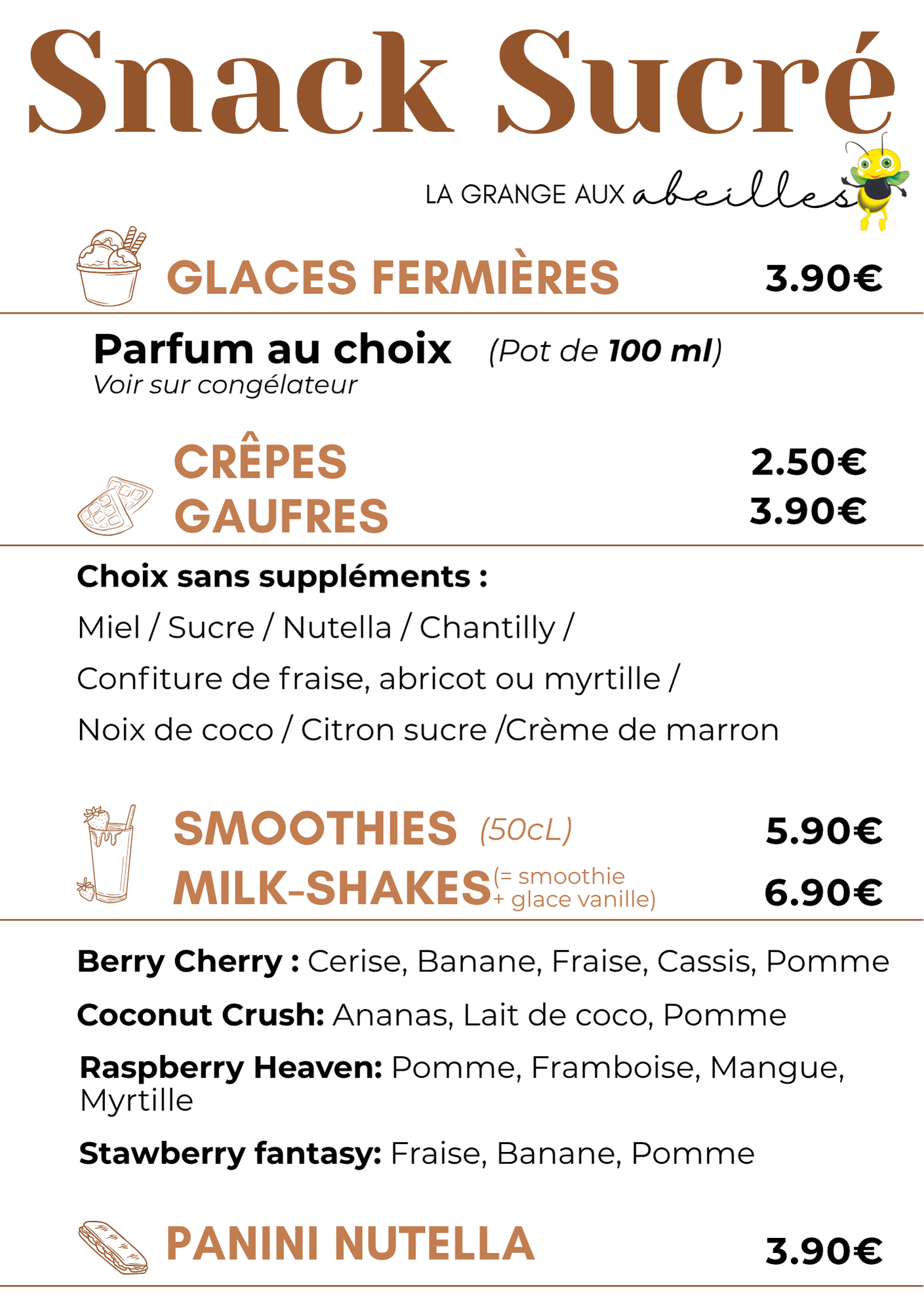 partie sucré du menu
