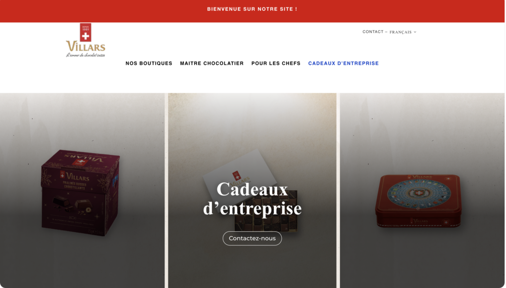 capture d'écran de la page web cadeaux d'affaires